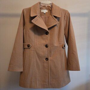 Anne Klein Camel Single-Breasted Notched-Collar Peacoat